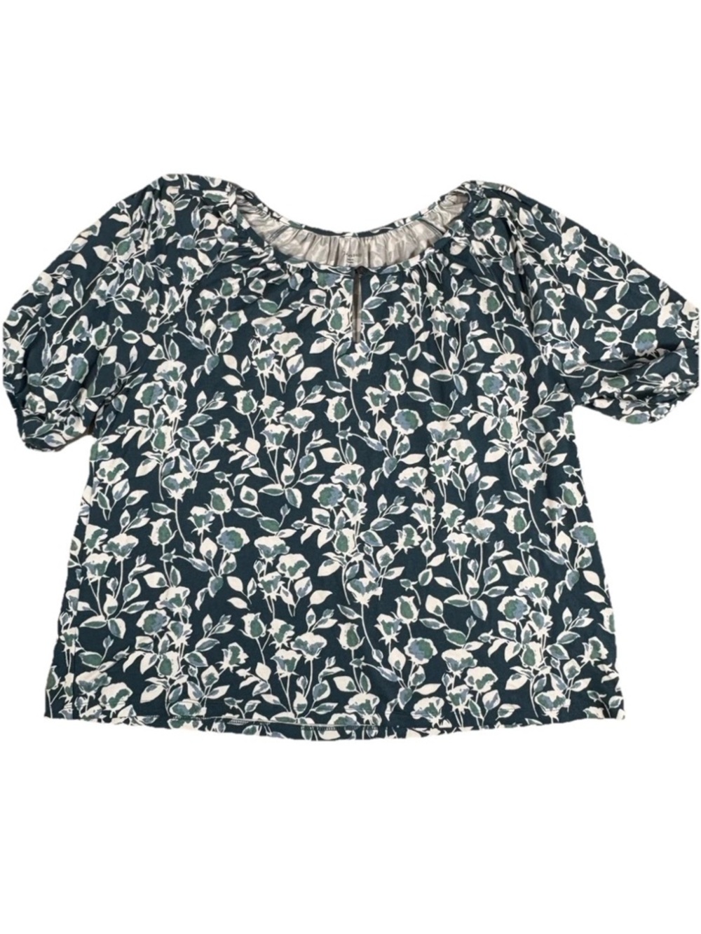 Garnet Hill NWOT Jersey Floral Print Short Sleeve Key Hole Top Casual Size L